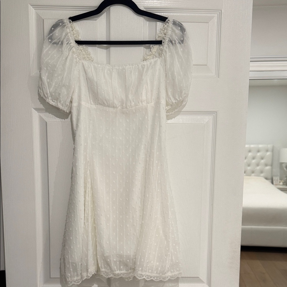 White Lace Puff Sleeve Dress